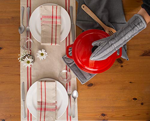 DII French Stripe Dining Table Collection Farmhouse Style Table Runner, 14x108 Inches, Taupe/Red - color: Taupe/Red, size: 14x108 Inches (Pack of 1)