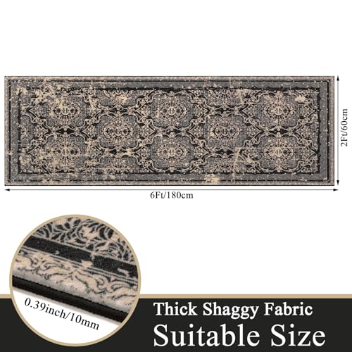 Vaukki Hallway Runner 2x6 ft, Beige Black Vintage Shaggy Soft Kitchen Rug - color: Beige and Black, size: 2' x 6'(Runner)