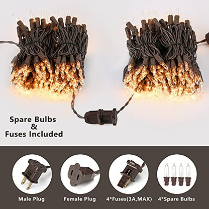 ODEETRONIC Clear Christmas String Lights, 69.6 ft 300 Count Incandescent - color: Warm White-Brown Wire, size: 300 Count Incandescent