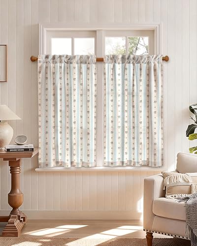 Miss Adola 40 Inch Length Kitchen Tier Curtains, Blue Striped - color: Blue Striped, size: 28"W x 40"L (Pack of 2)