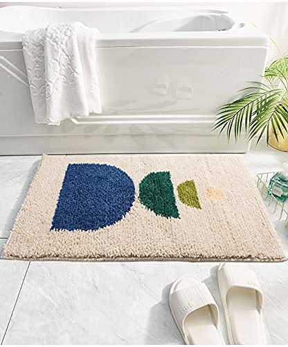 Boho Bathroom Rugs Non-Slip Abstract Bath Rugs Microfiber Cute Mat Black Washable for Tube/Washbasin/Toilet (Beige-Sunrise, 20"X32") - color: Beige-sunrise, size: 1'8" x 2'8" (Oblong)