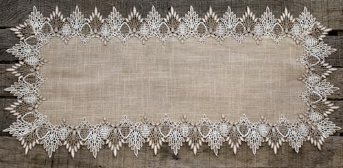 LINENS ART AND THINGS Lace Table Runner Neutral Earth Tones Dresser Scarf Coffee Table Runner Brown Beige (16Wx36L)