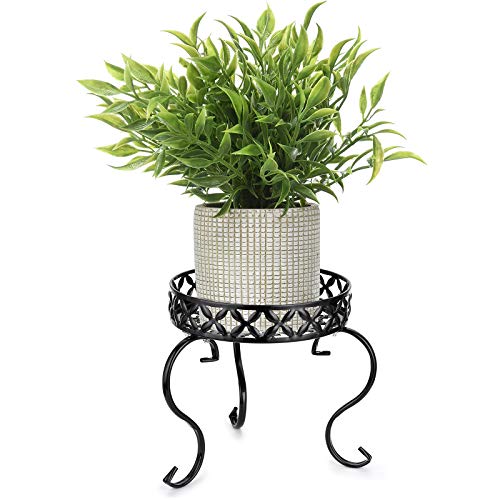OwnMy Black Metal Round Plant Stand Indoor Outdoor Iron Flower Pot Holder - color: Black