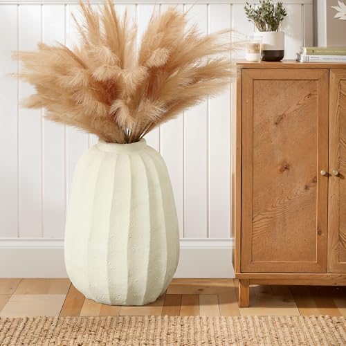 LuxenHome Floor Flower Vase,23'' Off White Rustic Ceramic Vase,Modern Large Vase for Living Room Decor,Round Pottery Home Décor Accents,Big Vases Room Home Decor