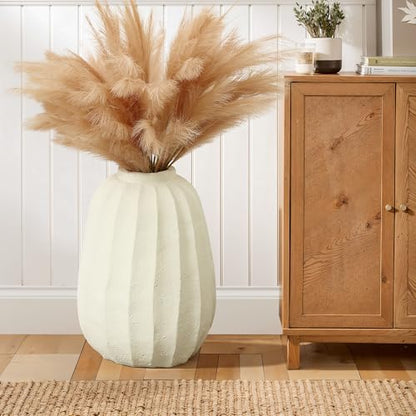 LuxenHome Floor Flower Vase,23'' Off White Rustic Ceramic Vase,Modern Large Vase for Living Room Decor,Round Pottery Home Décor Accents,Big Vases Room Home Decor
