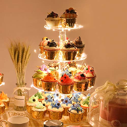 YestBuy 4 Tier Round Cupcake Stand with Yellow Lights for Party - color: Yellow, size: 4 Tier Round