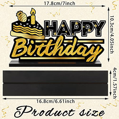 Leinuosen 6 Pcs Happy Birthday Table Centerpiece Black and Gold Sign - color: Black and Gold
