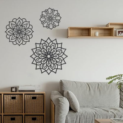 OYEFLY 3 Pieces Metal Flowers Wall Decoration,Flower Art Wall Decor Farmhouse Wall Decor (Black style2)