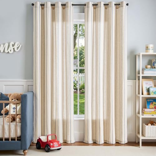 jinchan Linen Curtains 84 inch Blue Stripe for Kids Room Grommet 2 Panels - color: Multi Blue on Linen, size: 50"W x 84"L (Pack of 2)