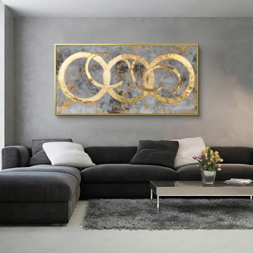 I@U Gold Circle Wall Art Prints 29"x59" Gold Frame Wall Art For Living Room - color: IU1F, size: 59"L x 29"W