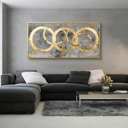 I@U Gold Circle Wall Art Prints 29"x59" Gold Frame Wall Art For Living Room - color: IU1F, size: 59"L x 29"W