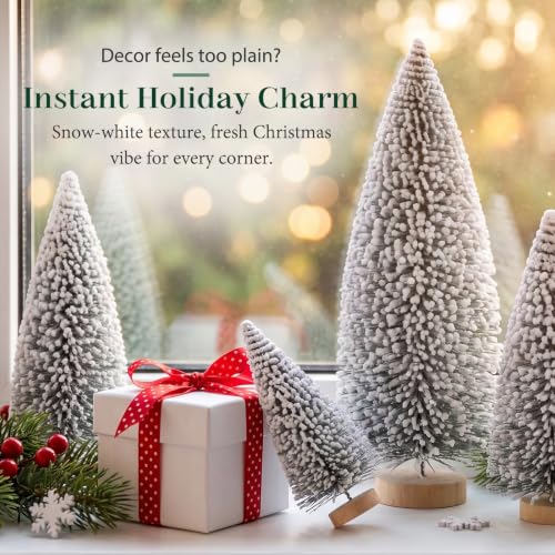 6 Pack Snow Flocked Christmas Trees, Mini Tabletop Christmas Tree Decor - color: Snow Flocked