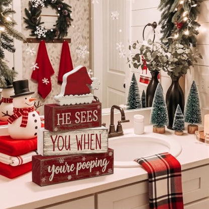 Moucuny 4 Pcs Christmas Bathroom Decorations, Funny Christmas Wooden Signs - style: Christmas Bathroom