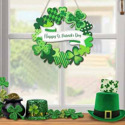 Wood Wreath for Front Door Porch Window Wall Hanging Decor (Green) - style: Green