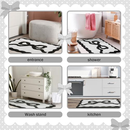 Tinideya Black Bow Bathroom Rug 20" x 32" Scalloped Bow Bath Mat - color: Black, size: 20" x 32" (Rectangular)