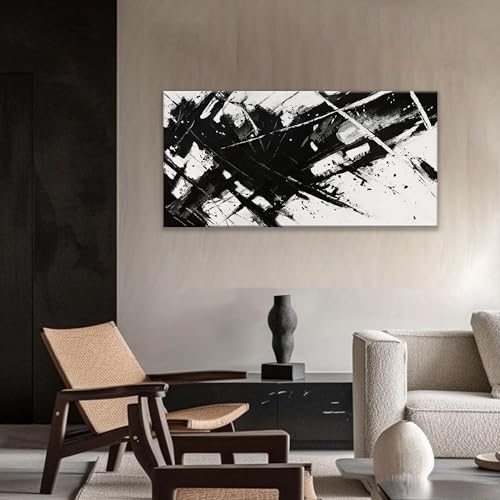 Abstract Wall Art For Living Room Black And White Wall Art 24 × 48 Inch - color: black, size: 48"L x 24"W