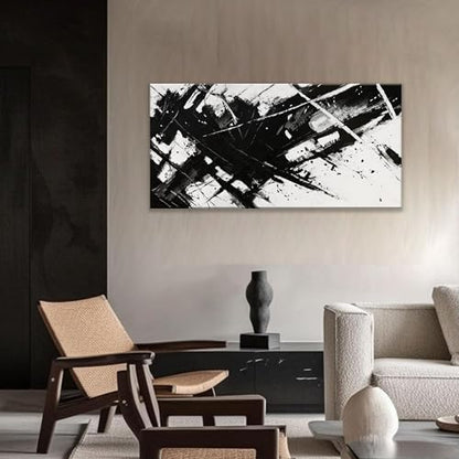 Abstract Wall Art For Living Room Black And White Wall Art 24 × 48 Inch - color: black, size: 48"L x 24"W