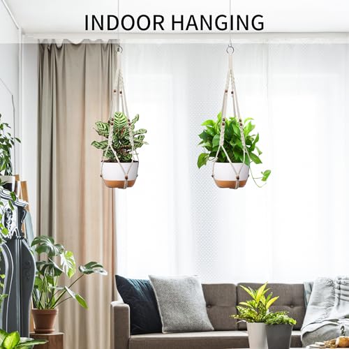 Macrame Plant Hanger - Fits 6-15 Inch Pots, Set of 2, Ivory - color: 43+43 Inch Ivory