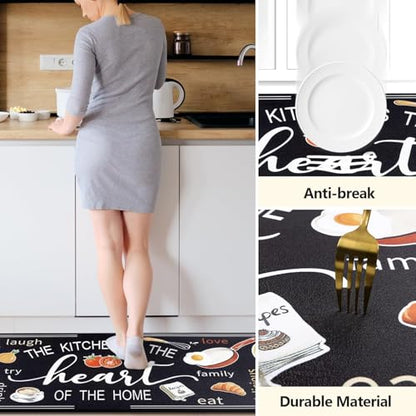 Yamaziot Anti Fatigue Kitchen Rug Set of 2, Non-Slip Cushioned Floor Mats - color: Black, size: 17.3"x27"+17.3"x 47"