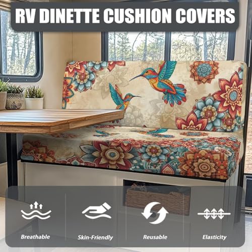 Boho Mandala Hummingbird Print RV Dinette Cushion Covers 2 Pcs Comfortable Camper Cushion Slipcover Stretchable Loveseat Sofa Chair Cover Furniture Protector for RV Camper Car Bench - color: Boho Mandala Hummingbird