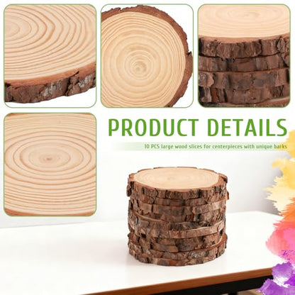 FSWCCK 10 Wood Slices 7-7.8in, Unfinished Slabs for Wedding DIY - size: 10 Pcs 7"-7.8"