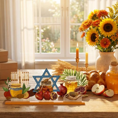 Smile Rosh Hashanah Wooden Tabletop Signs for Jewish New Year Home Decor - style: Hashanah