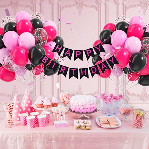 60pcs Pink and Black Balloons 12inch with Black Hot Light Pink Balloons - color: Hot Pink Black