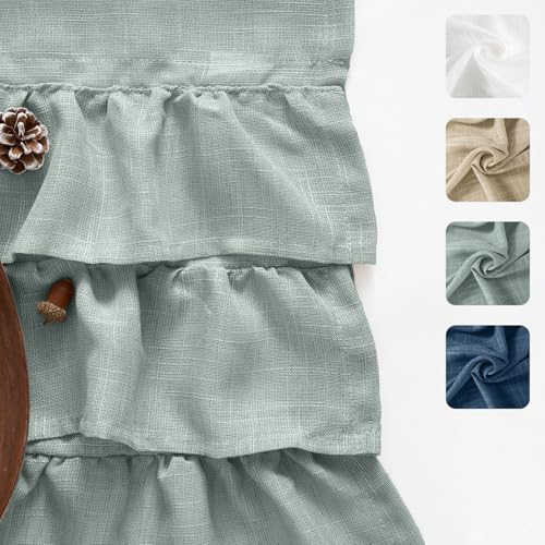 jinchan Ruffled Kitchen Window Valance Curtain, 18 Inch, 1 Panel, Green - color: 3-tier Ruffle | Frosty Green, size: 50"W x 18"L (Pack of 1)