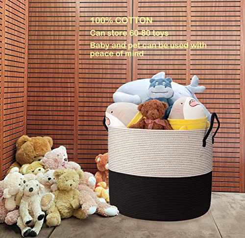 21" x 18"Extra Large storage baskets,Eco-friendly rope baskets with lid,blanket basket living room with lid,hampers for bedroom,big,round, Black 115L - color: White & Black