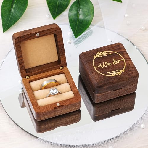KWOOD We Do-Custom Wooden Wedding Ring Box, Personalized Metal Name Wooden Ring Box, Wedding Ceremony Ring Holder, Anniversary Birthday Gift Idea - style: G-We Do