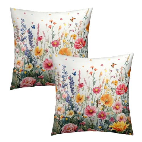 Giwawa Colorful Flower Throw Pillow Covers 16x16 Inch Botanical Floral Pillow Case Set of 2 Cotton Square Cushion Covers for Sofa Couch Bed Decor - color: Colorful Flower Petal, size: 16" x 16" (Pack of 2)