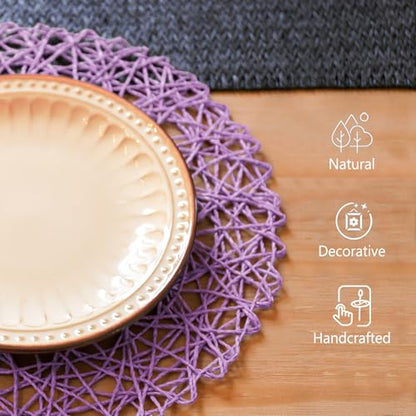 AHHFSMEI Paper Braided Round Placemats Set of 12 Natural Non-Slip Heat Resistant Table Mats for Dining Tables Woven Indoor Outdoor Place mats(Purple,12) - color: Purple