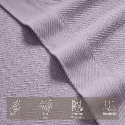 Threadmill Luxury 100% Cotton King Herringbone Blanket, Lilac - color: Lilac, size: King (106" x 92")