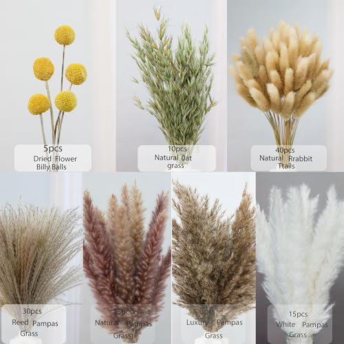 xin's convey 118PCS Dried Flowers Bouquet,(Vase Not Included), Dried Pampas Grass, Reed,Pompas Grass, Boho Wedding Reception,Table Centerpiece Decoration. - color: Light Yellow