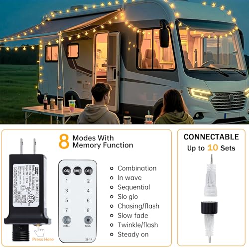 HEYFUNi 39FT 100LED Star String Lights Plug in, Twinkle Lights with Remote - color: Warm White, size: 100 LED-Plug
