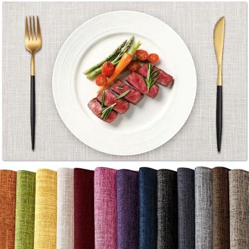 KXN Placemats Set of 4, Durable Dual-Layer Fabric Table Mats, Beige - color: Beige