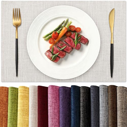 KXN Placemats Set of 4, Durable Dual-Layer Fabric Table Mats, Beige - color: Beige