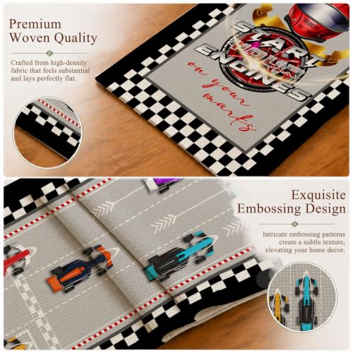 Race Car Table Runner Linen Checkered Racing Birthday Party Decor 72 inch - color: Grey