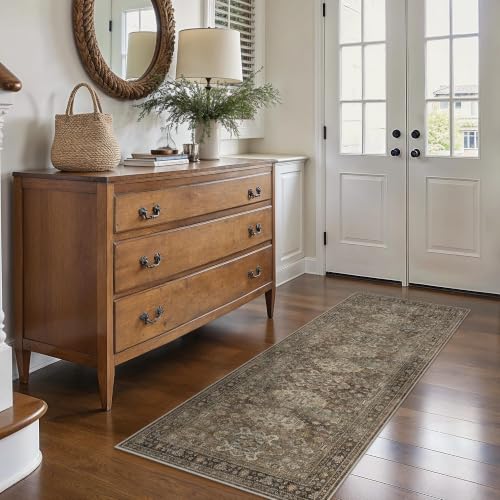 Bavni 2x6 Washable Runner Rug, Non Slip for Hallway, Vintage Brown - color: Brown, size: 2' x 6' (Rectangular)