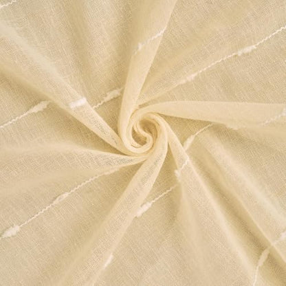 Pale Yellow Sheer Curtains for Living Room 63 Inch Linen 2 Panels - color: Pale Yellow, size: 52"W x 63"L (Pack of 2)
