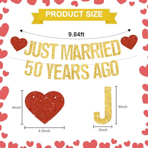 Gold Glitter Just Married 50 Years Ago Banner,NO DIY,Pre-Strung 50th Wedding Anniversary Party Decorations 50 Years Blessed & Loved Garland Sign We Still Do 50th Party Supplies - color: 50gold