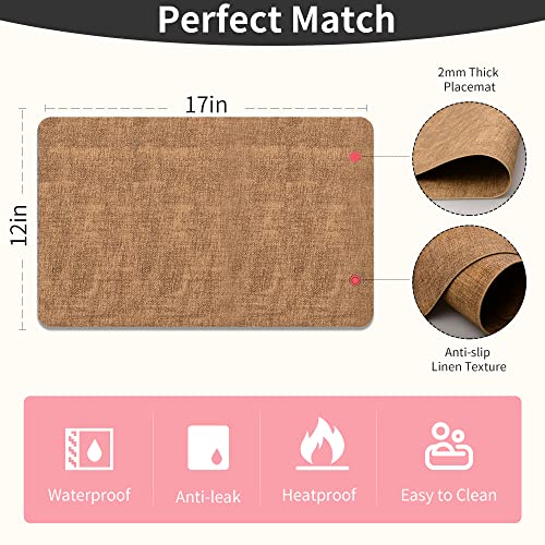 Maxpearl Faux Leather Placemats Set of 6, Easy to Clean, Brown - color: Light Brown