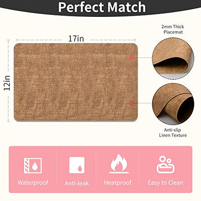 Maxpearl Faux Leather Placemats Set of 6, Easy to Clean, Brown - color: Light Brown