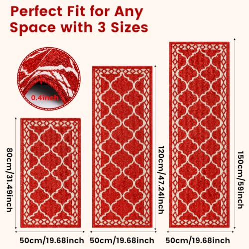 3 Piece Kitchen Rugs, Non Slip Waterproof Mats for Home(Red) - color: Red, size: 3-SET