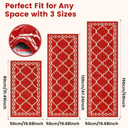 3 Piece Kitchen Rugs, Non Slip Waterproof Mats for Home(Red) - color: Red, size: 3-SET