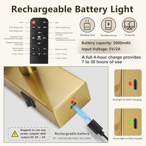 12.6 Inch Gold Picture Light Battery Operated with Remote and Timer - color: Gold, size: 12.6 In