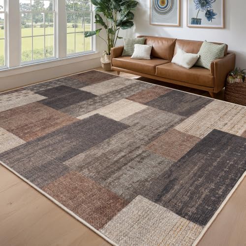 Modern Outdoor Patio Rug, Geometric Patchwork Rug for Living Room, Beige - color: Beige, size: 8x10ft
