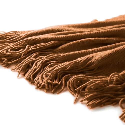 Homiest Camel Brown Knitted Throw Blanket with Fringe, 50x60 Inch - color: Brown, size: 50" x 60"