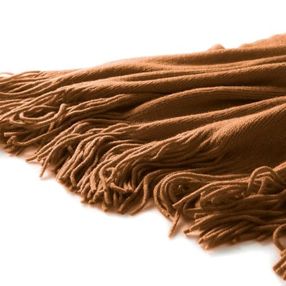 Homiest Camel Brown Knitted Throw Blanket with Fringe, 50x60 Inch - color: Brown, size: 50" x 60"
