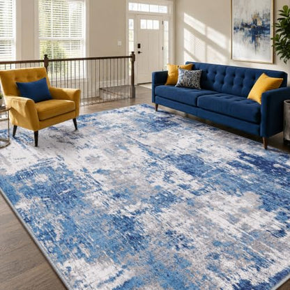 RELEANY Washable 5'x7' Abstract Area Rug for Living Room Blue Gray - color: Blue/Gray, size: 5' x 7' (Rectangular)